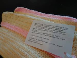 Photo of a prayer shawl created by Stephanie to help others fighting cancer